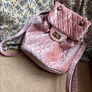 Baby Pink Crushed Velvet Mini Backpack